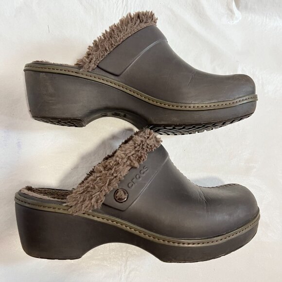 Crocs Cobbler Eva Lined Clog Mule womens 9 brown furry lining block high heel - Picture 8 of 15